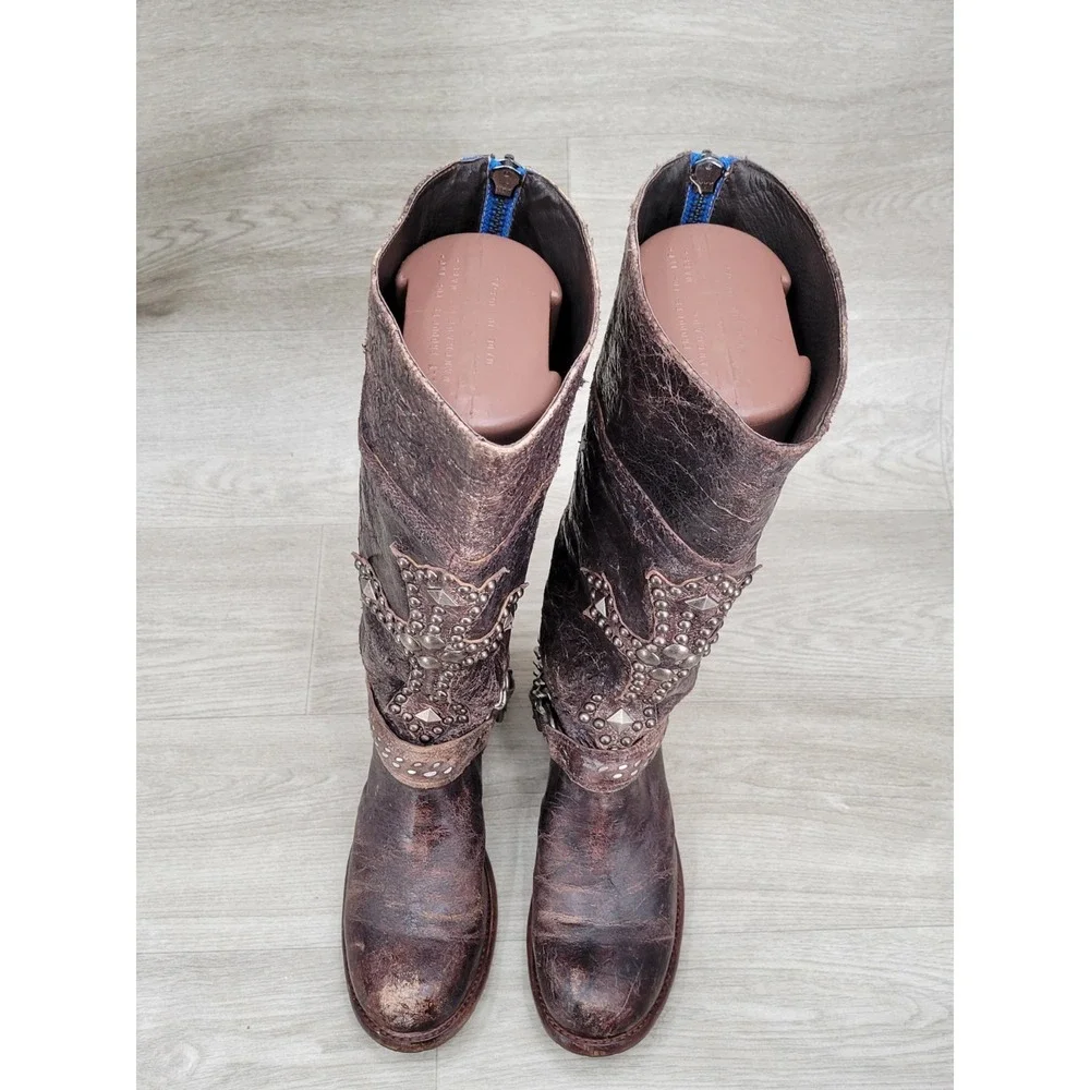 Vintage SENDRA Knee High Western Leather Belted With Big Cross Boots 9.5